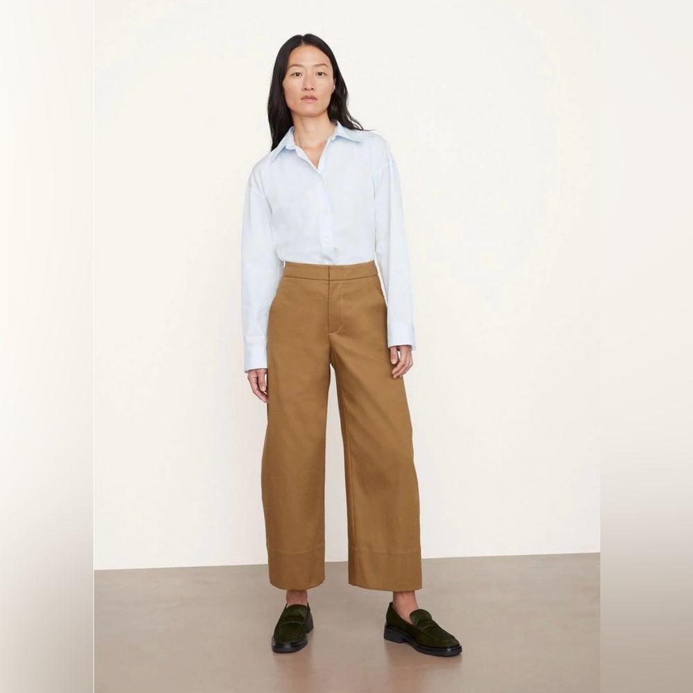 VINCE Crop Wide Leg Pull On Pants in Taupe